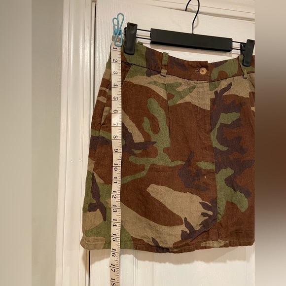 Michael Kors 100% Linen Camo Mini Skirt Y2K Zip Unlined Pleated Front Size 4 - Picture 4 of 11